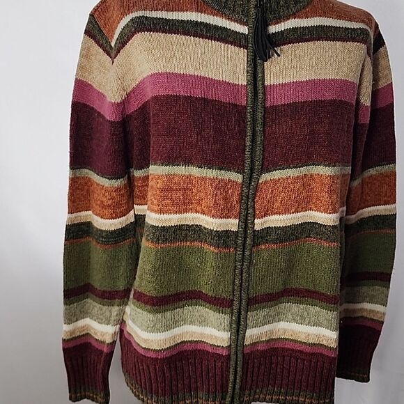 Autumn Hues Zippered Striped Cardigan Sweater Size S - Picture 4 of 7